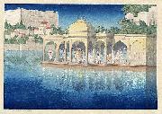 Charles W. Bartlett Prayers at Sunset, Udaipur, India, woodblock print by Charles W. Bartlett, 1919, Honolulu Academy of Arts oil painting